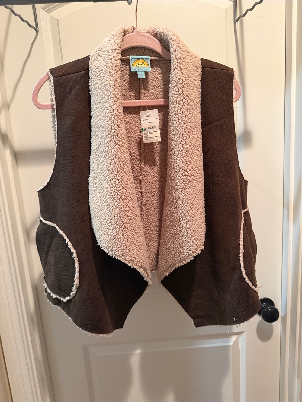 C&C California Brown Vest with Cream Sherpa Trim